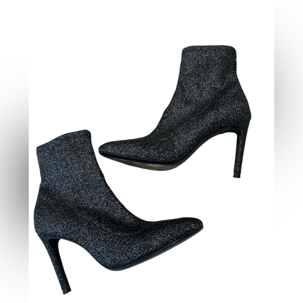 Guiseppe Zanotti Elegant Black Glitter Metallic  Ankle Boots Size 38